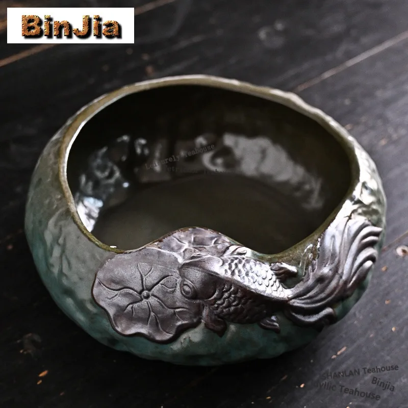 

Relief with Gilding Jianshui Tea Cup Wash Tea Dust Cylinder Barrel Tea Residue Bucket Chaxi for Tea Accessories Decoration Gift