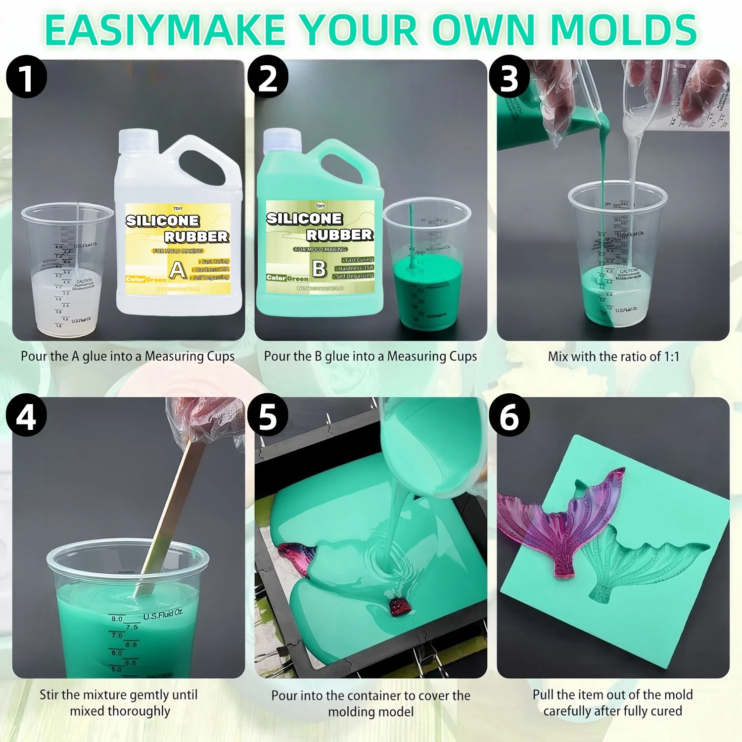 مجموعة قوالب السيليكون البلاتينية سعة 32 أونصة - لوازم صناعة احترافية لصب الراتنج، قوالب ثلاثية الأبعاد، تصميم سريع ومتين وقابل لإعادة الاستخدام