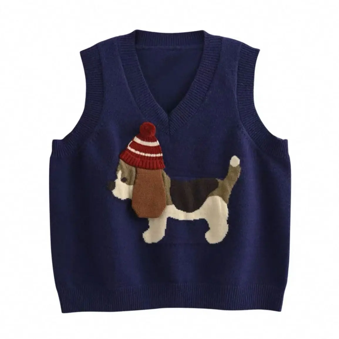 

Youthful Knit Vest 2025 Autumn New Retro Cartoon Dog Print Sleeveless Sweater Cottagecore Aesthetic Layering Piece