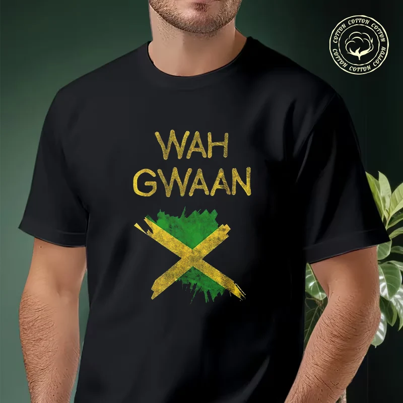 

Wah Gwaan Jamaica Flag Jamaican Pride Reggae Vacation Motorcycle T-Shirt Men Cotton Tees O-neck Short Sleeve Fashion Hip Hop Tee