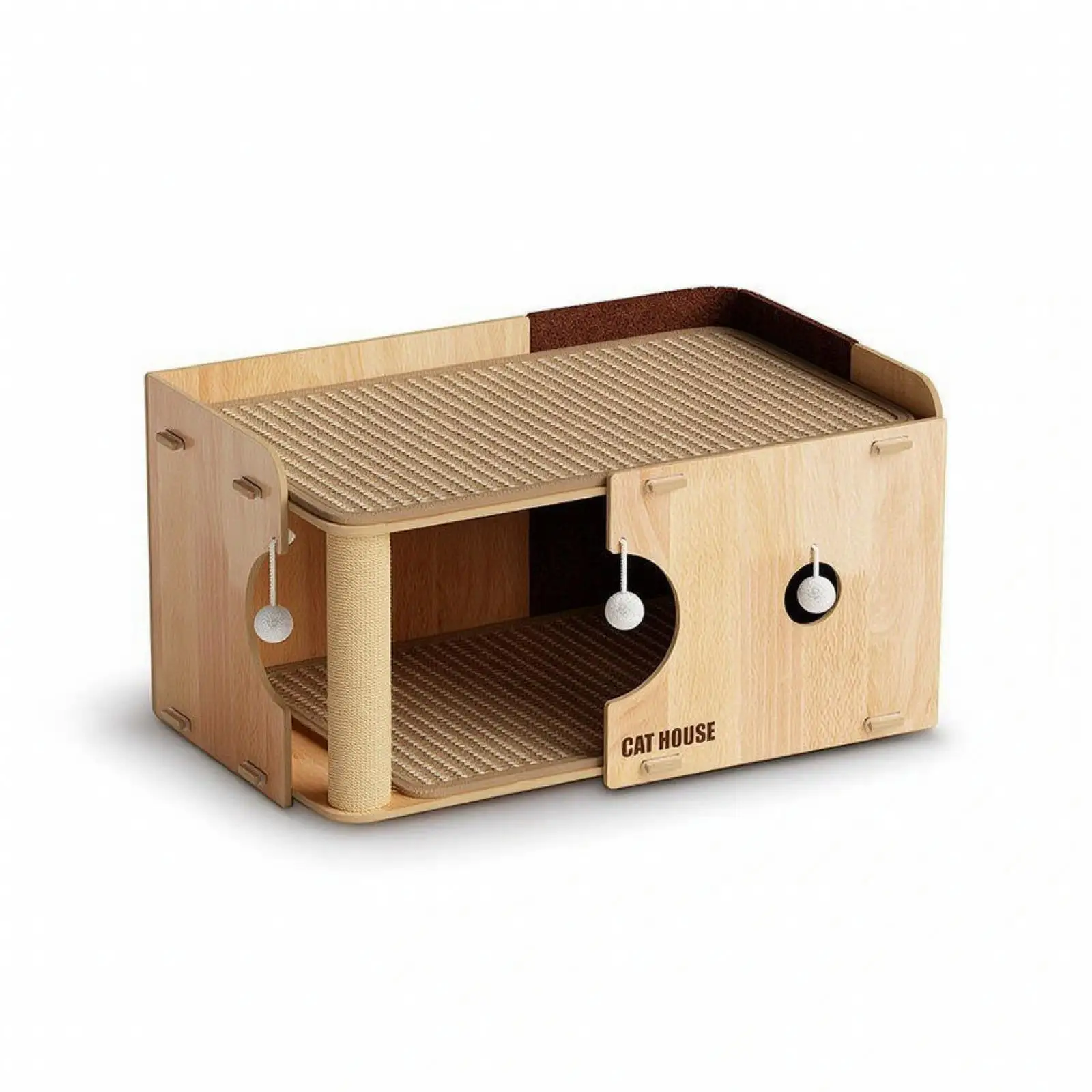 Eco Board Cat Castle with Sisal Post and Enclosed Privacy Shelter for Pets