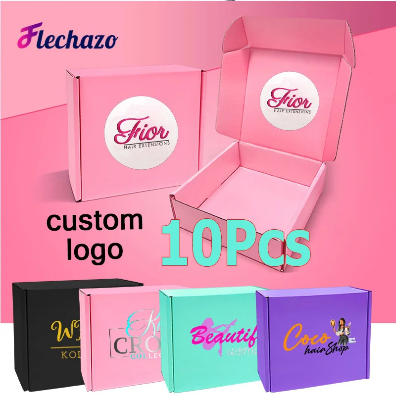 

Shipping Boxes For Small Business 10Packs Cardboard Box For Shipping Customize Logo Gift Box Wig Packaging Storage Box