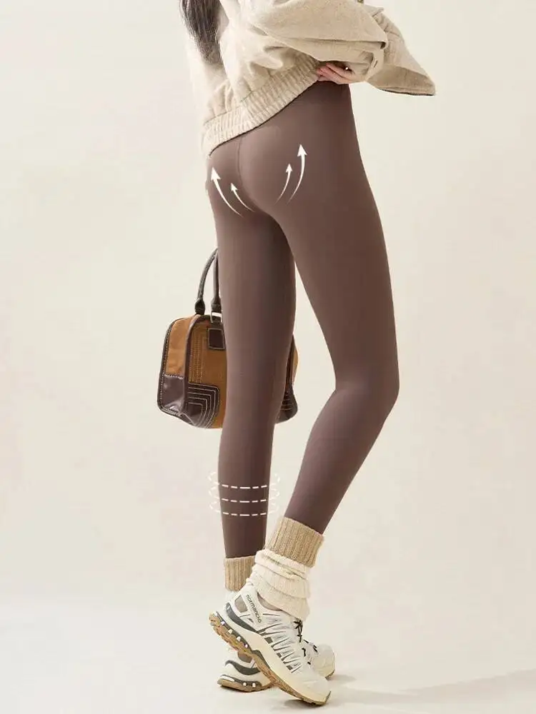 جديد الخريف الشتاء أرنب Sharkskin المرأة عادية الأساسية رشاقته الدافئة طماق البني صوف مبطن الجوارب