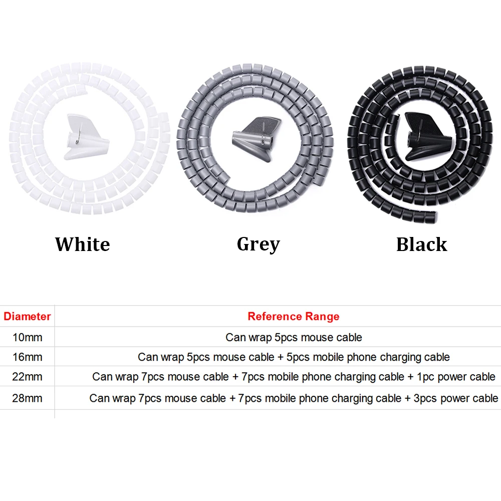 1 adet 1.5/2m esnek Spiral kablo organizatörü depolama borusu kordon koruyucu yönetimi kablo sarıcı masası düzenli kablo aksesuarları