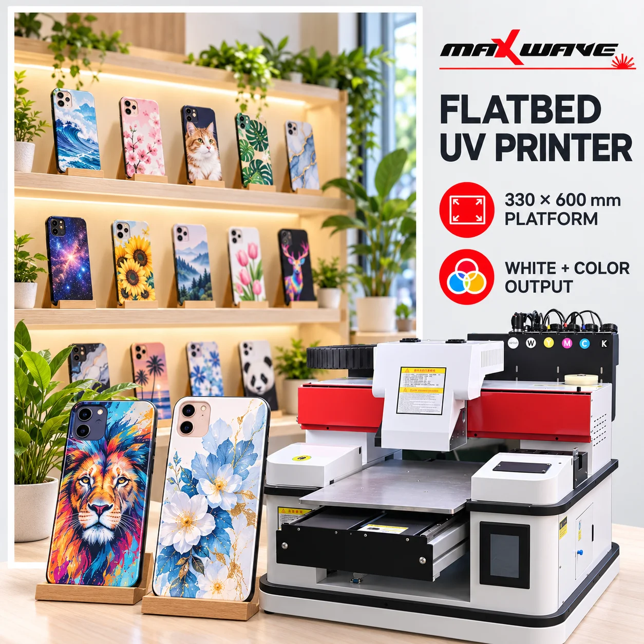 330 x 600 mm UV Flatbed Printer with Touchscreen Control and Continuous Ink Supply