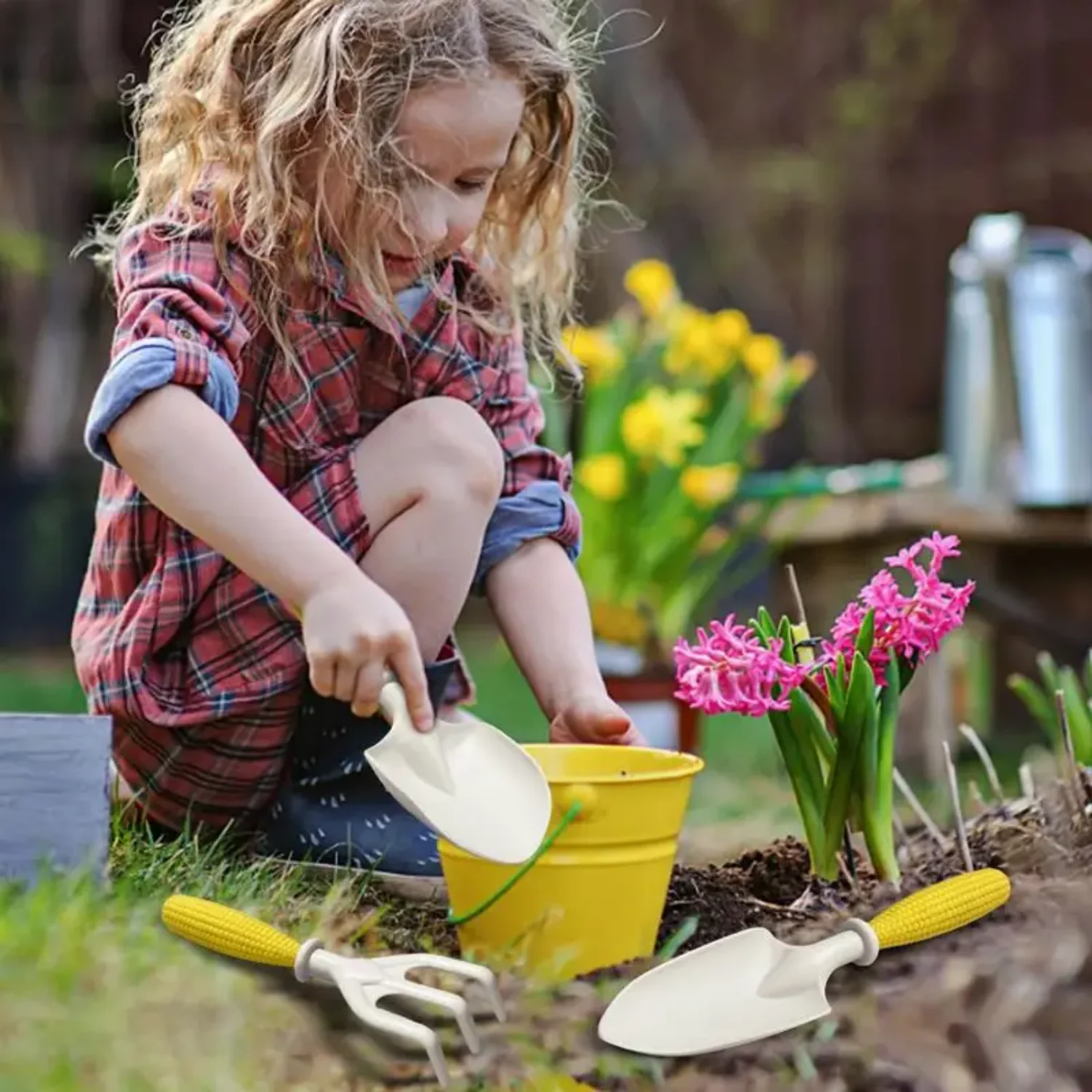 

Kids Gardening Tool Set Rake Shovel Digging Planting Toy Kids Garden Tools For Beginners Family Children Girl Yard Lawn Outdoor