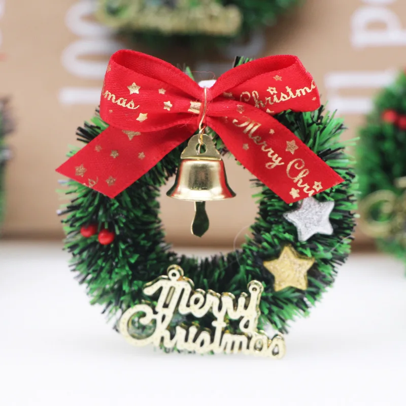 50pcs 6.5cm Merry Christmas Five Pointed Star Mini Christmas Wreath With Bells Bows And Rattan Rings For Miniature Scen