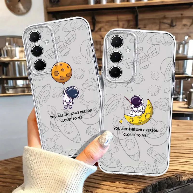 

Cartoon Astronaut Moon Space For Samsung Galaxy A73 A72 A71 A70 M56 A55 M55 M54 F54 A53 M53 A52 A52s F42 M40S Phone Case