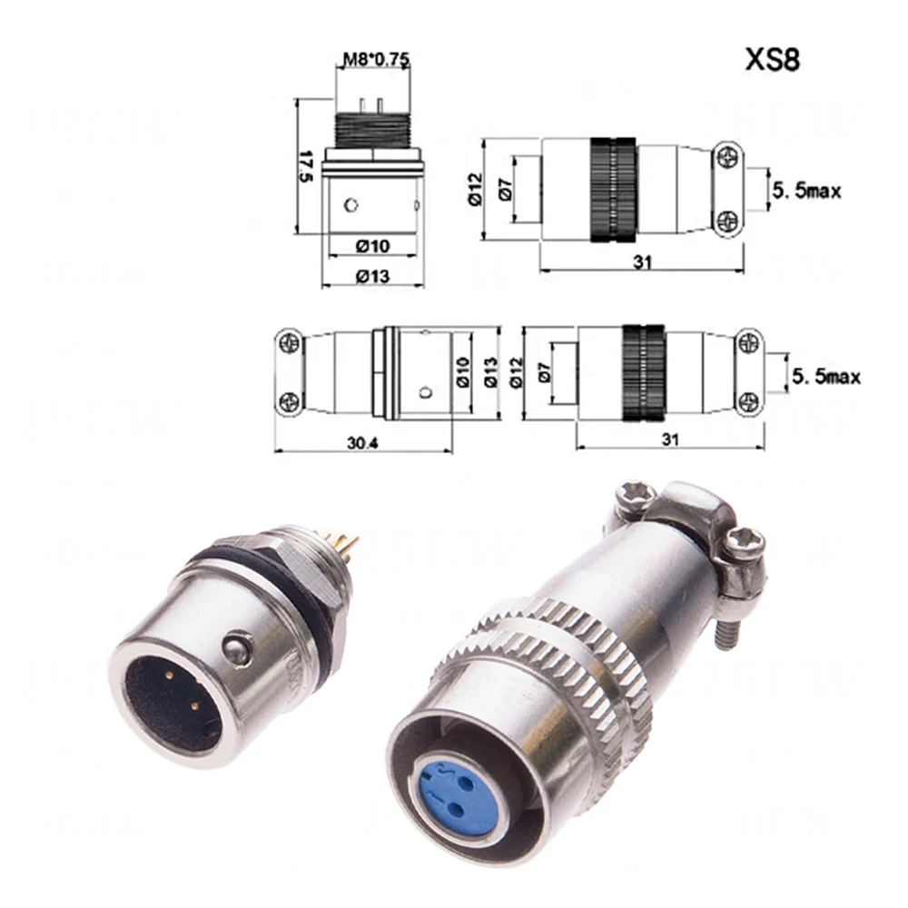 XS8 2PIN-4PIN 2P 3P 4P Docking Aviation Plug Socket Waterproof Circular Connector XS8 Male Female