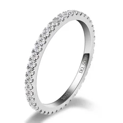 1.4mm Real Moissanite Ring Full Eternity Wedding Band for Women 925 Sterling Silver 18K White Gold Plated D VVS1 Diamond Jewelry