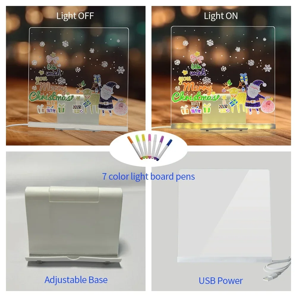 Acrylic LED Luminous Draw Board Toy For Kids Anti Scratch Adjustable Erasable Letter Message Board Christmas Gift For Kids Gifts