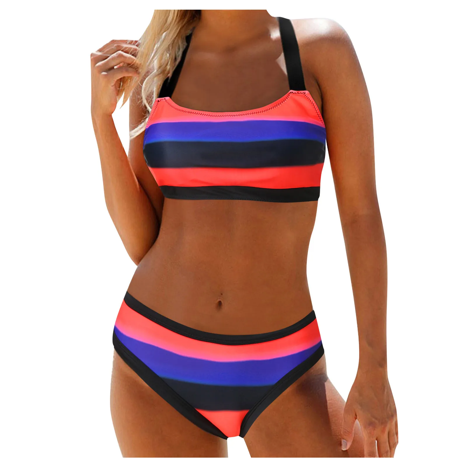 Frauen Badeanzug Bade bekleidung gestreift zweiteilig Set hohe Taille gepolstert Push-up-Print Bade bekleidung schwimmen weiblichen Badeanzug Tankini