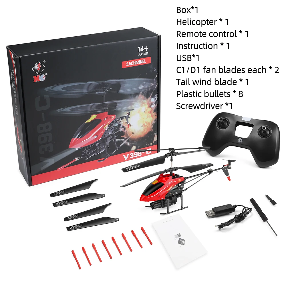 Wltoys RC Helicopter V398-C Plane Launch Helicopter 2.4GHZ 6-Axis Gyro Pressure Altitude 3PCS Motor Remote Control Aircraft