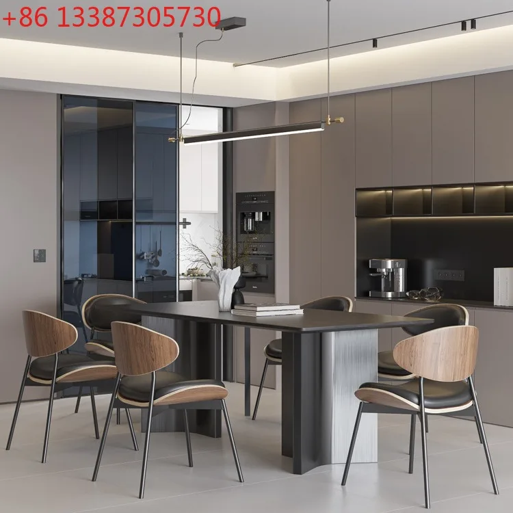 

Italian minimalist modern black rock slab dining table rectangular retro table