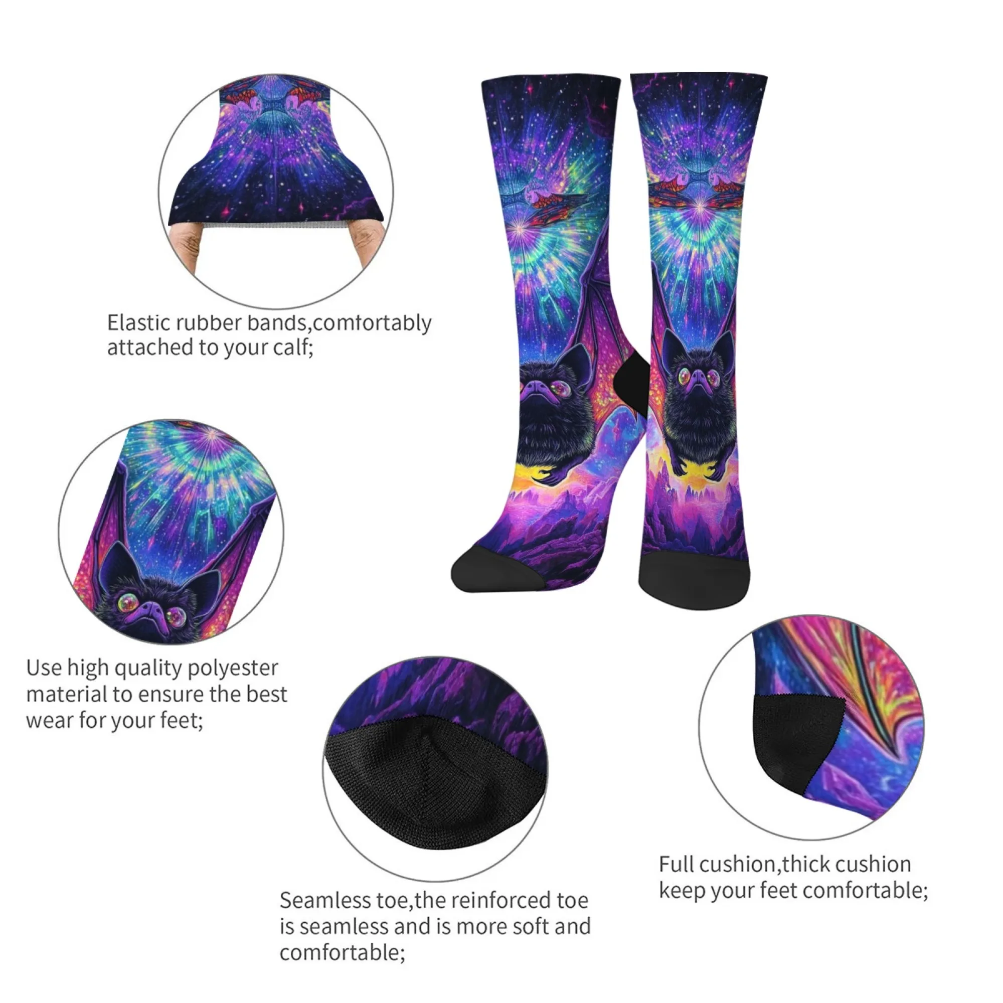 Мужские носки с принтом «Космическая летучая мышь» в стиле Харадзюку, новые уличные забавные неоновые повседневные носки со звездным небом в стиле фэнтези, вечерние, праздничный подарок