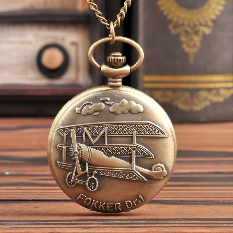

9016Chain Good Watch Gift For Children And Friends Vintage 3D Airplane Design Quartz Pendant Fob Pocket Watch With Necklace