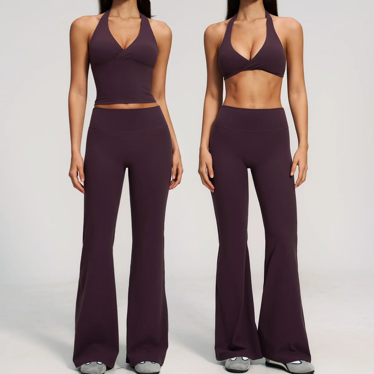 2 Pieces Yoga Suit Sports Outfits Women Athletic Wear Quick-Dry Fitness Gym Set Tracksuit Workout Bra Flared Trousers Vest Suit
