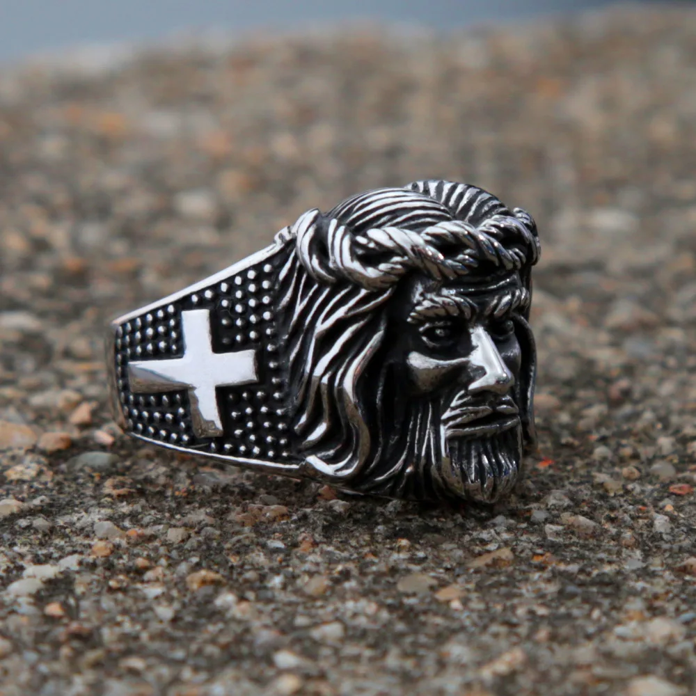 Vintage Cross Jesus Ring Stainless Steel Religious Jesus Christ Rings for Men Women Fashion Punk Biker Jewelry Gift Dropshipping