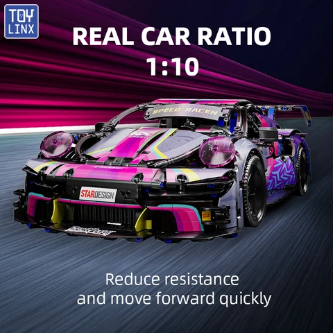 Набор из 1611 строительных блоков спортивных машин для взрослых, коллекционная модель масштаба 1:10, инженерная игрушка, подарки для мальчиков, машина без коробки топ 10 крыло - №2