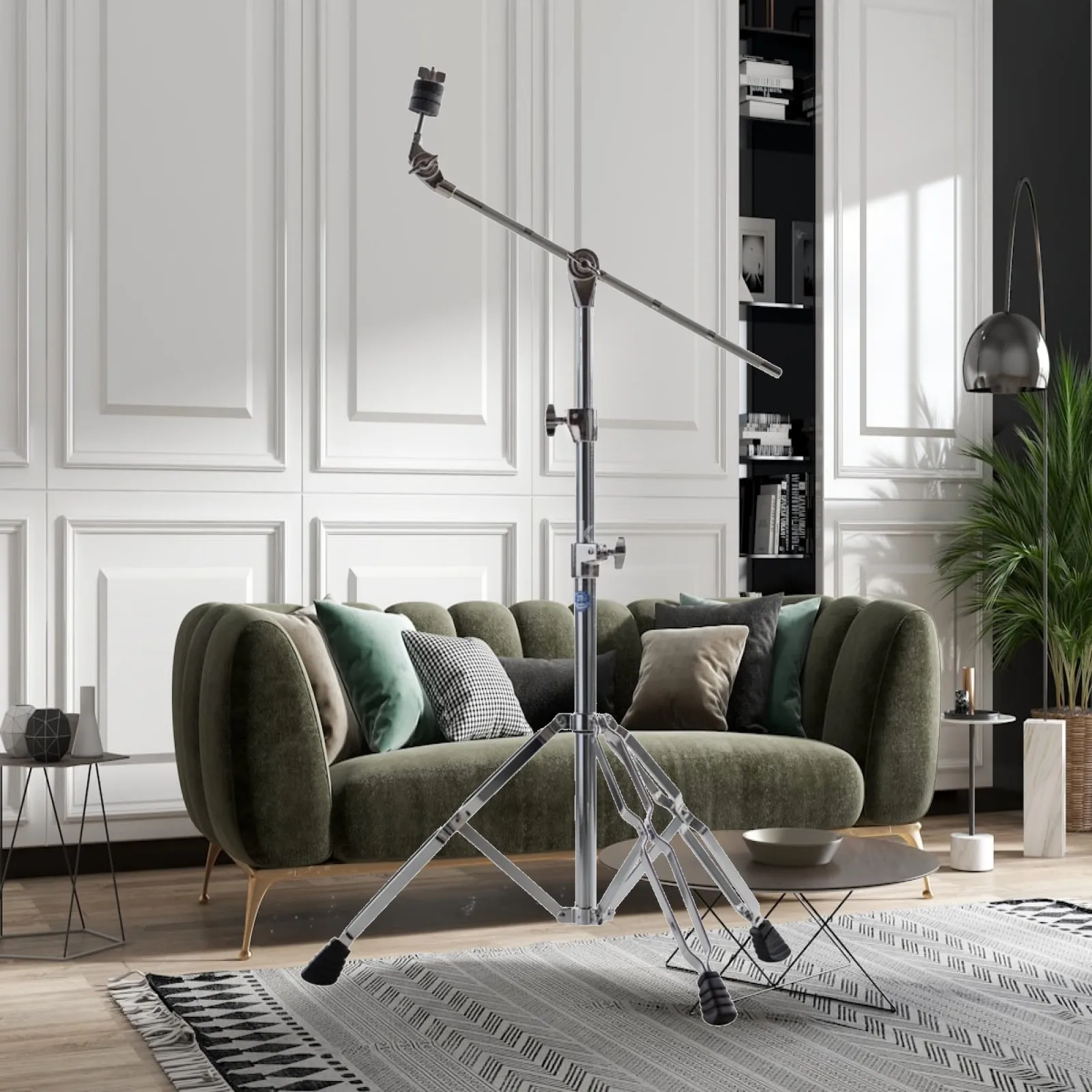 Drum Cymbal Stand with Counterweight Foldable Cymbal Stand with Extendable Arm Double Braced Rubber-Tipped for Drummers, Stage