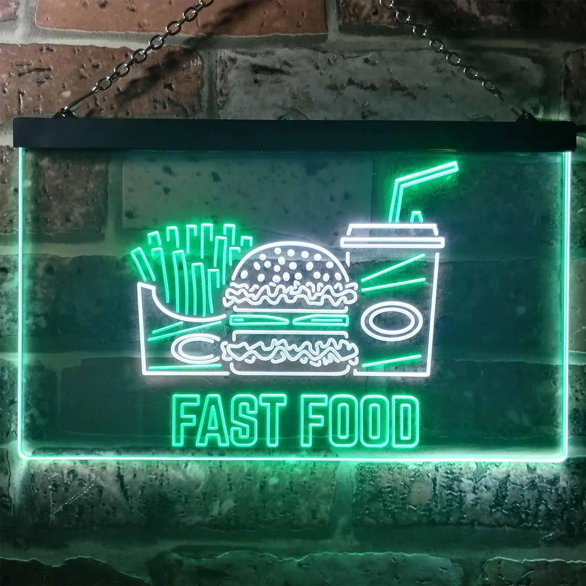 Fast Food. Burger Fries Cola Dual Color Led Neon Sign st6-i3267