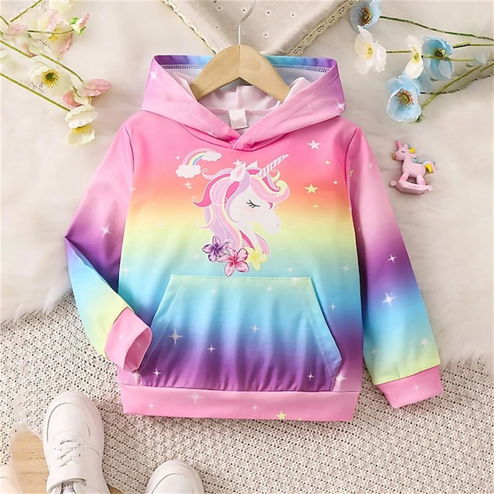 

Girls Clothing Cartoon Rainbow Unicorn Winter Teen Girl Clothes Outdoor Clothes for Children Fashion Outerwear Child Sweatshirt