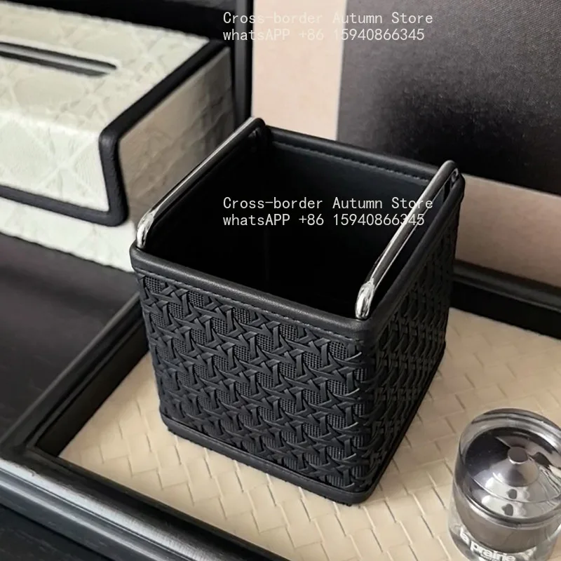 Light luxury creative multi-functional desktop cosmetics brush leather storage bucket remote control storage box