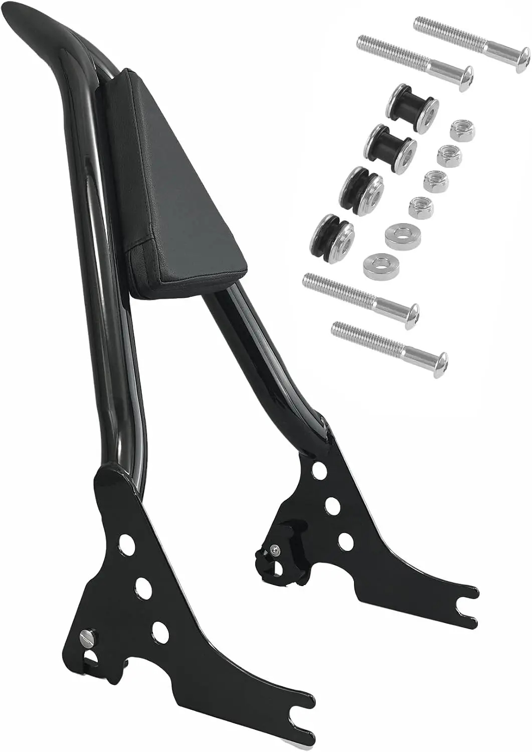 Black Detachable Motorcycle Sissy Bar, Quick-Release Passenger Backrest, Compatible With Select Cruiser Motorcycles