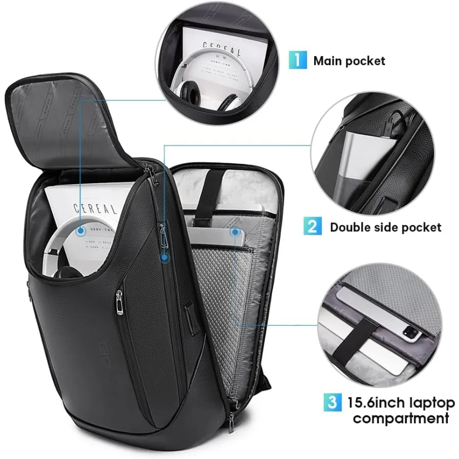 BANGE Business Smart Rucksack, wasserdichter 15,6-Zoll-Laptop-Rucksack mit USB-Ladeanschluss, langlebiger Reise-Rucksack