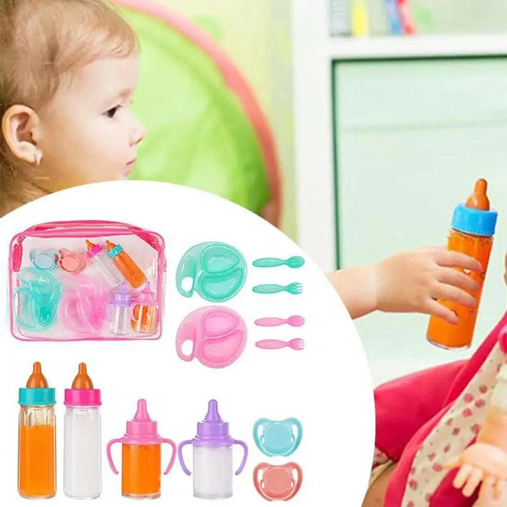 Magic Disappearing Baby Bottle Toy Set, Realistic Doll Feeding Accessories with Pacifier Juice Bottle Spoon, Pretend Play
