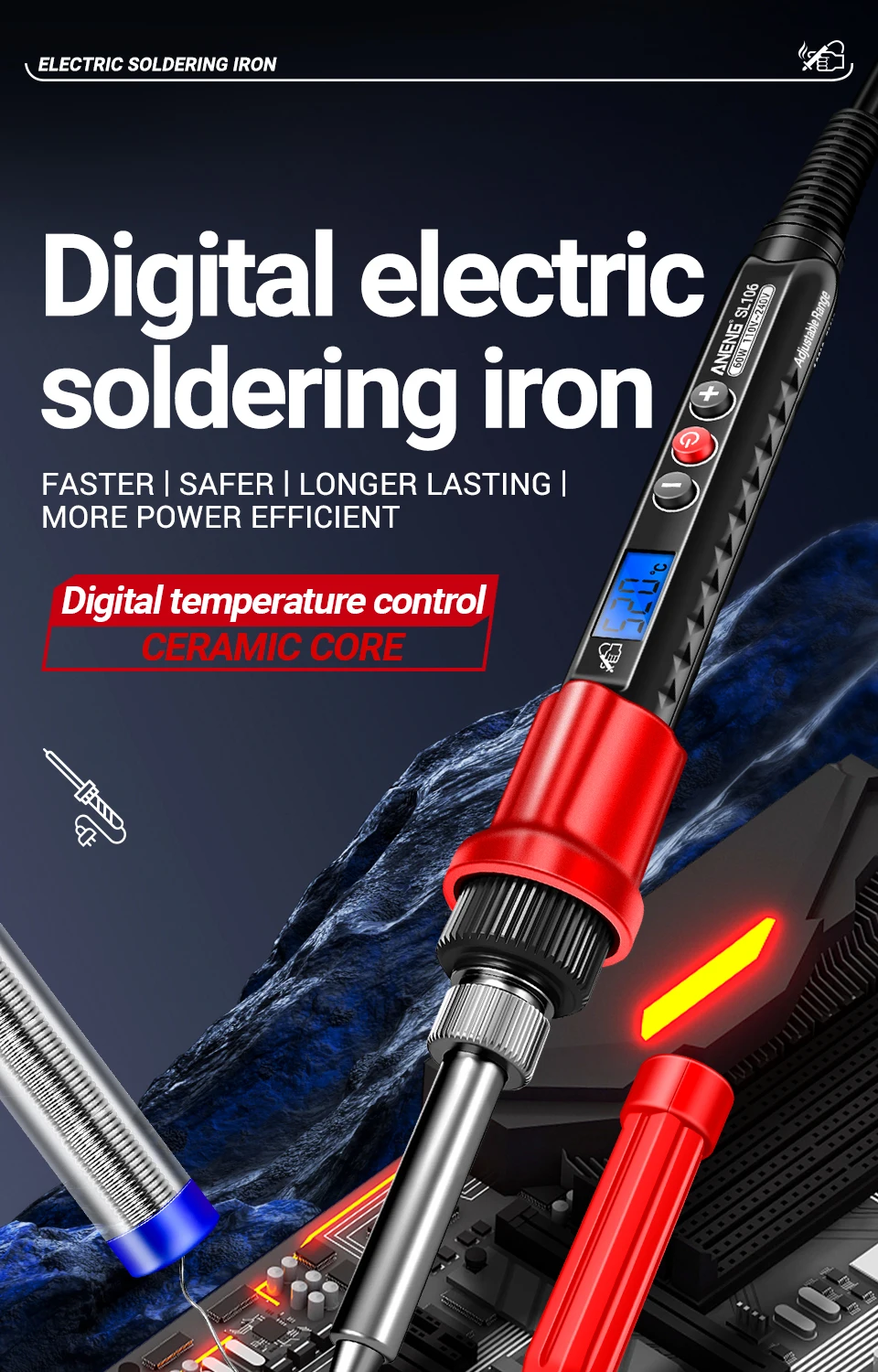 ANENG SL106 Digitale Elektrische Lötkolben 110 V/220 V Einstellbare Temperatur Professionelle Schweißen Solder US/EU Stecker schweißen Werkzeug – Detail 1