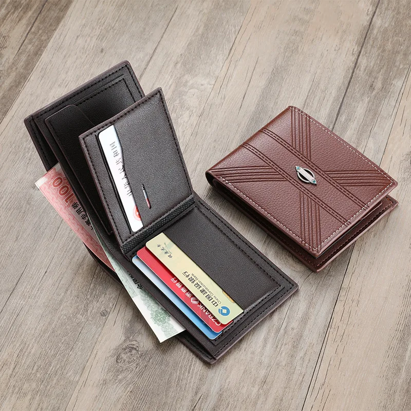 Cartera corta de cuero Pu a la moda para hombre, billetera versión coreana, billeteras de gran capacidad con múltiples tarjetas, tarjetero de identificación de crédito de alta calidad