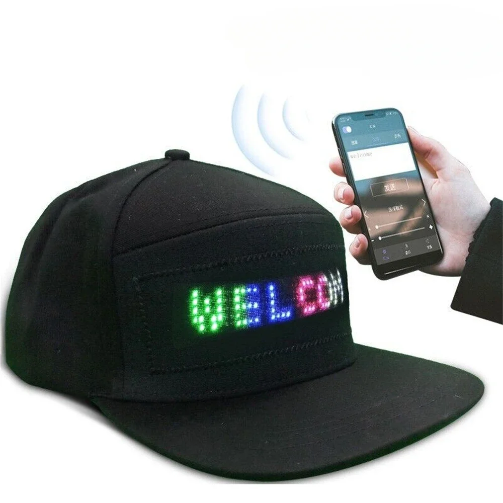 Unisex Baseball Cap USB Rechargeable Bluetooth APP Programmable LED Scrolling Message Display Board Hip Hop Street Snapback Hat