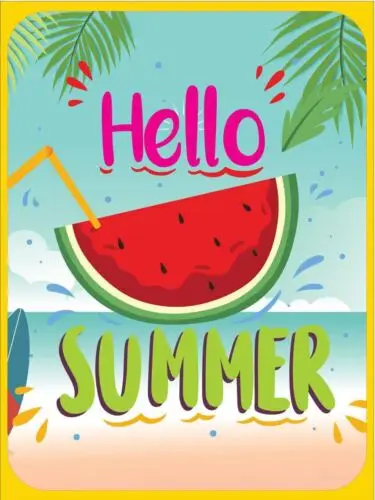 Hello Summer Melon Metal Wall Plaque, Retro Art, Vintage Style, tin sign sign