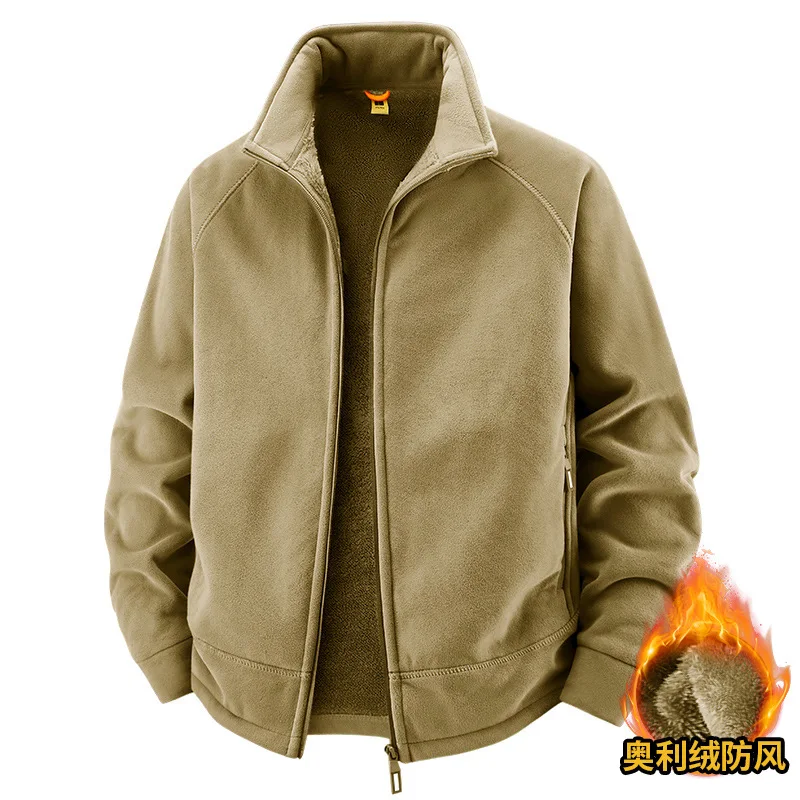 2026 Men Stand Collar Long Sleeve Zipper Solid Color Loose Fit Outdoor Cardigan Jackets Winter American New Fashion Male Coats