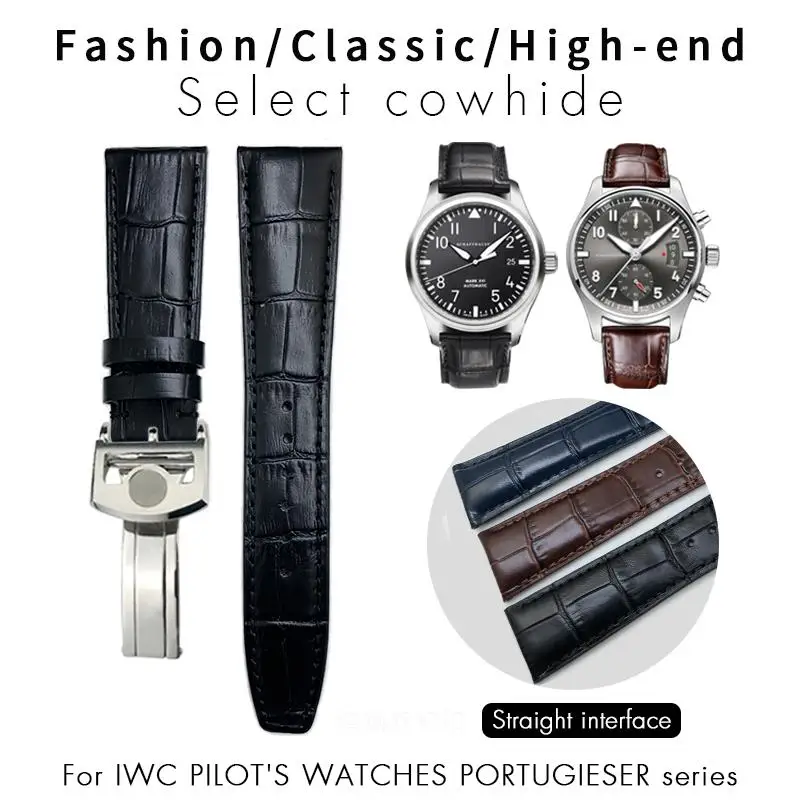 Klassieke Alligator Textuur Lederen Horlogeband 20Mm 21Mm 22Mm Geschikt Voor Iwc Pilot Serie Iw500107 Iw371604 Iw500710 Portugieser Strap