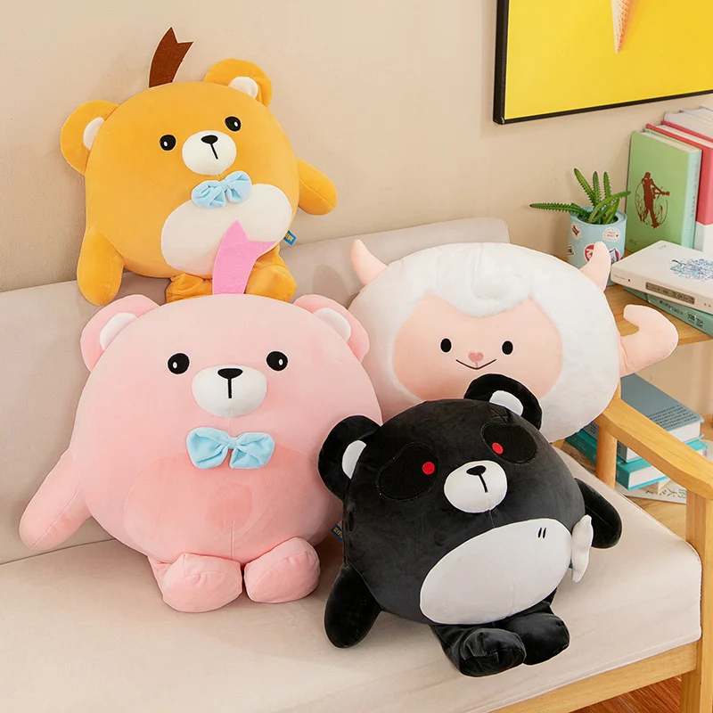 Almohada de peluche de oso oscuro de Anime Kawaii, animales de peluche suaves, muñecas de oso pequeño en forma de bola de dibujos animados, regalos para niños y niñas