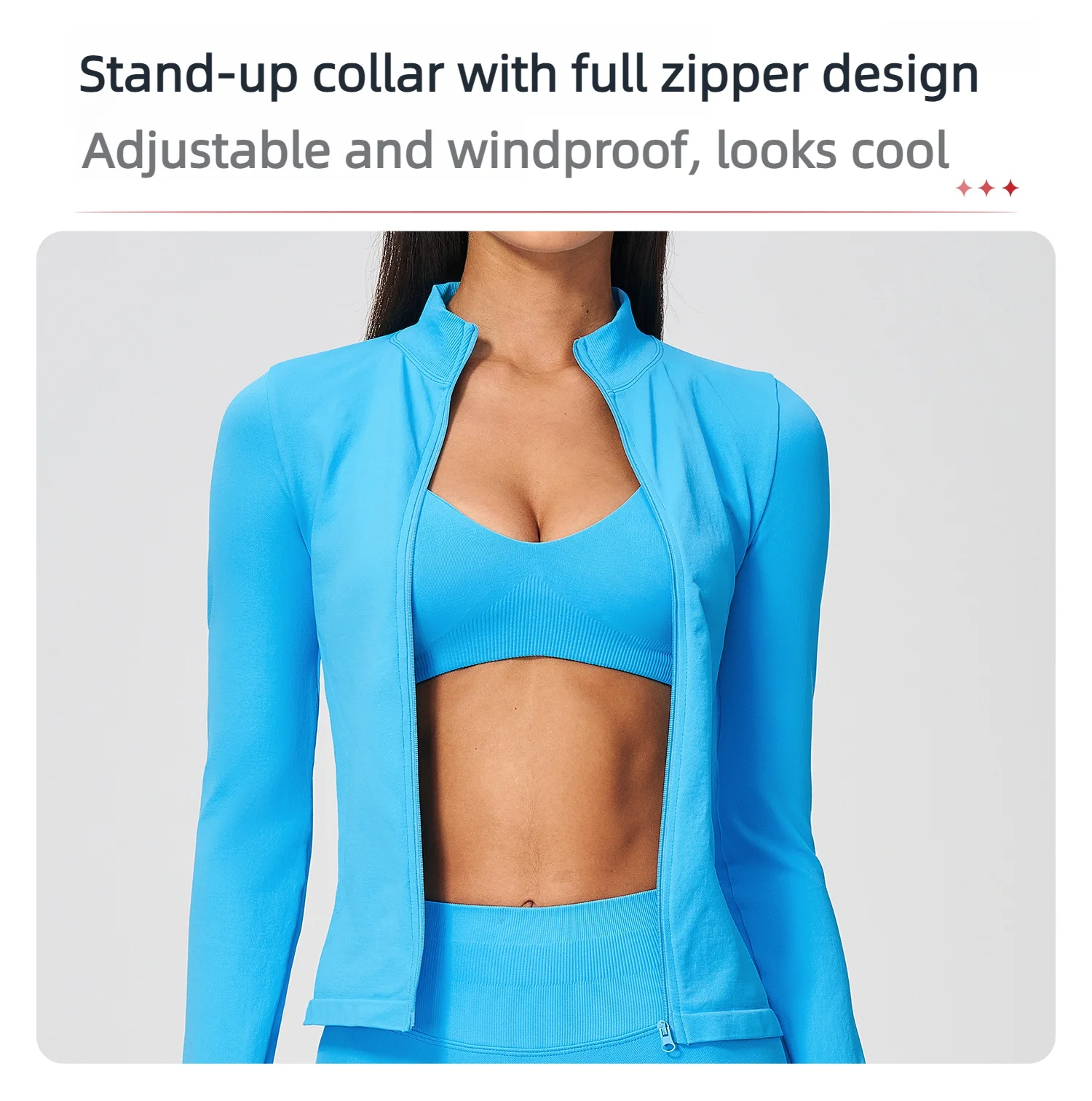 Women's Seamless Long Sleeve Yoga Top Ribbed High Neck Full Zip Slim Fit Sports Jacket Thumb Hole Workout Gym Running Activewear