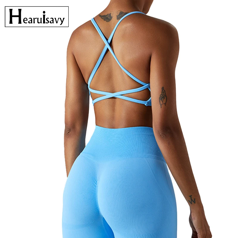 Nieuwe Naadloze Cross Yoga Crop Top Fitness Push Up Gym Top Vrouwen Sneldrogende Hardloopyoga Kleding Schokbestendig Workout Top Vrouwen