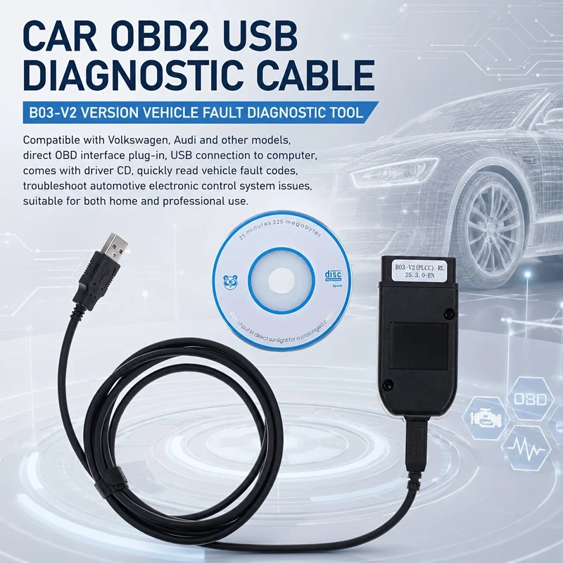 2026 English Pro VCDS HEX-V2 25.3.0 Interface Cable, Professional VAG COM OBD2 Scanner for VW/Audi/Skoda/Seat, Dual-K & CAN Supp