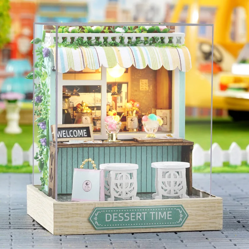 Cartoon decoration small ornament scene combination model assembly handmade DIY small house with dust cover birthday decoration