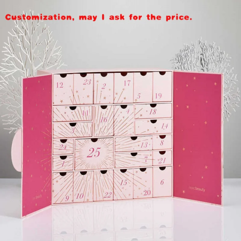 custom.Manufacture Custom Recyclale Paperboard Luxury 24 Days Calendar Drawer Box Birthday Candy Cosmetic Packagin