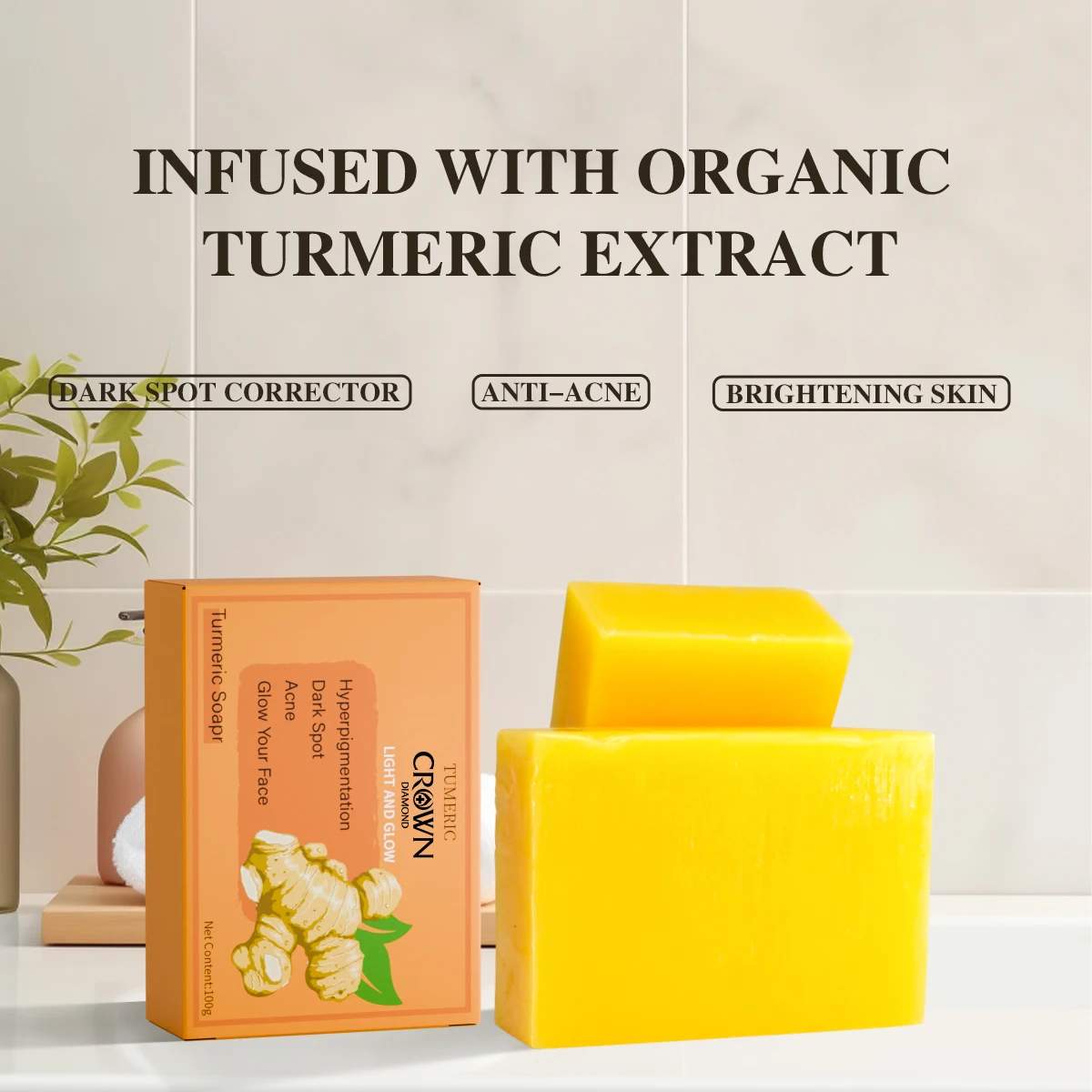 Turmeric Soap Glow-skin Brightening Exfoliates Skin Whitening Soaps Multi-purpose Facial Care Supplies for Acne Body Skin Care