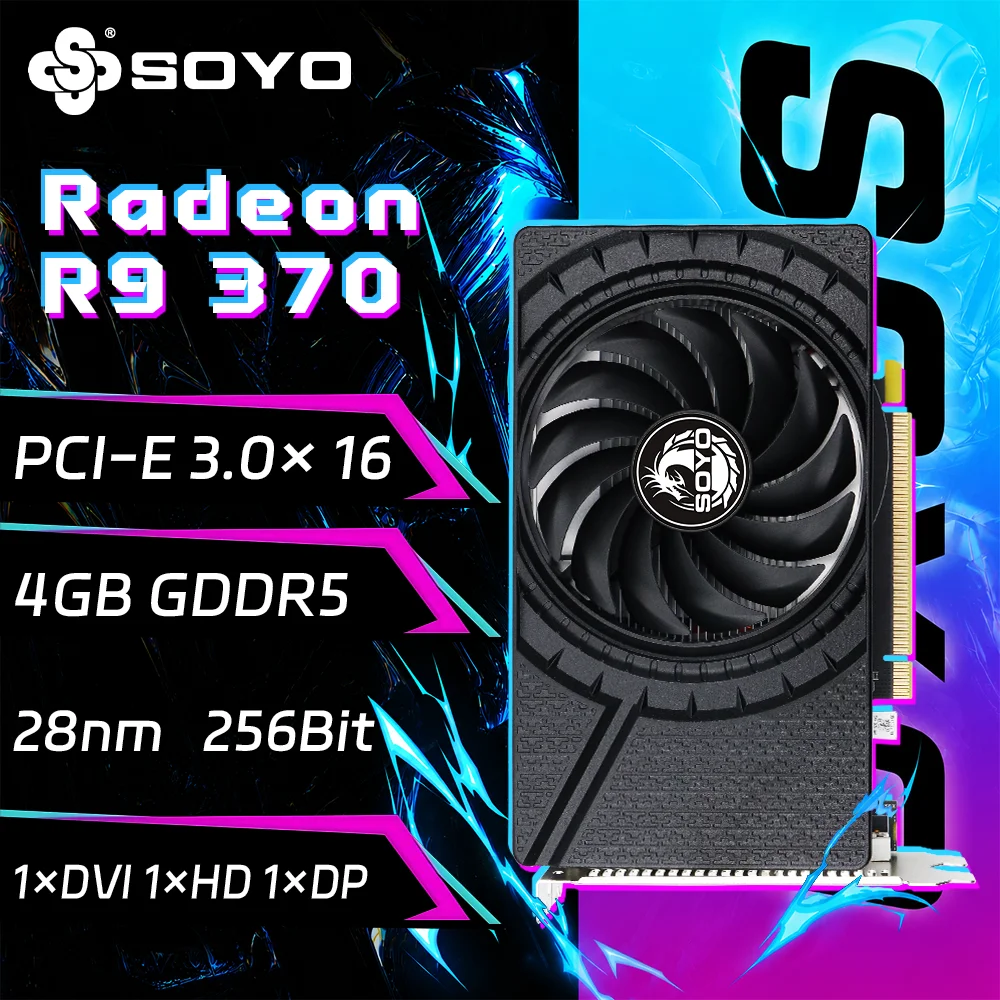SOYO Graphics Cards AMD Radeon R9 370 4G GDDR5  256bit  HDMI*1 DVI*1 DP*1 Video Card For Desktop Gaming Computer GPU R9 370