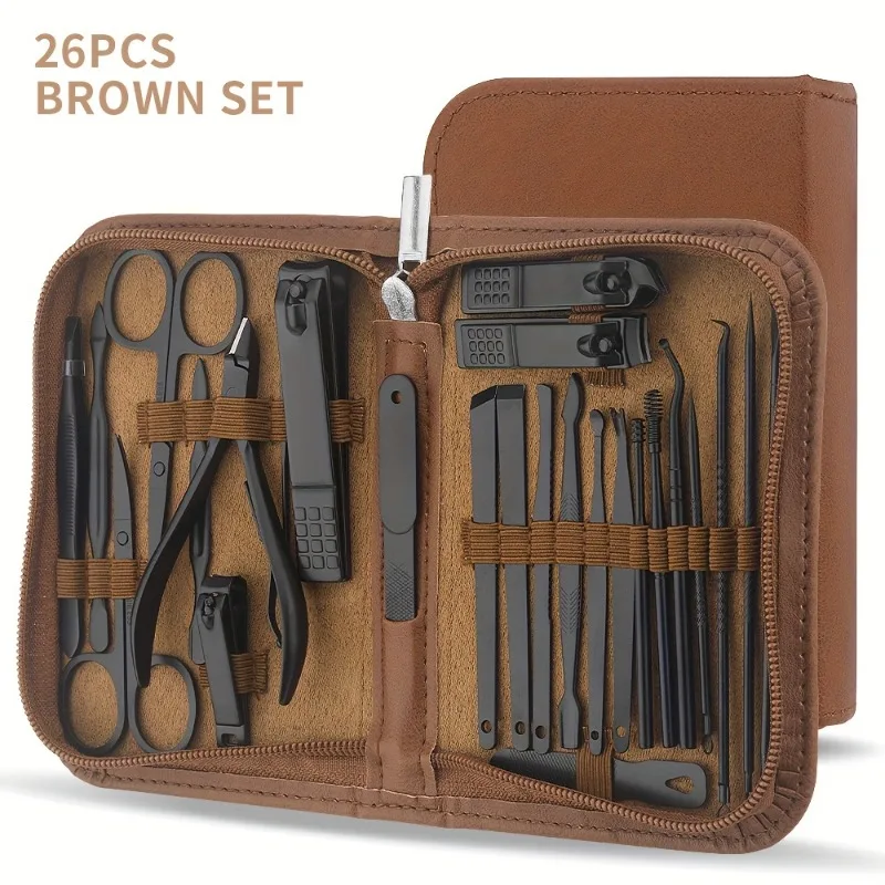 26pcs Professional Nail Cutter Pedicure Scissors Set Stainless Steel Portable Manicure Nail Clipper Tool Set