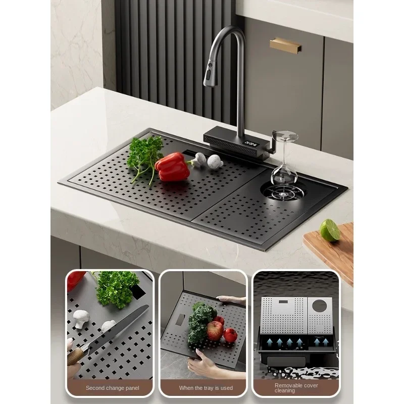 modern stainless steel bottomed kitchen sink with cover plate, washing cup, single bowl mini vegetable basin