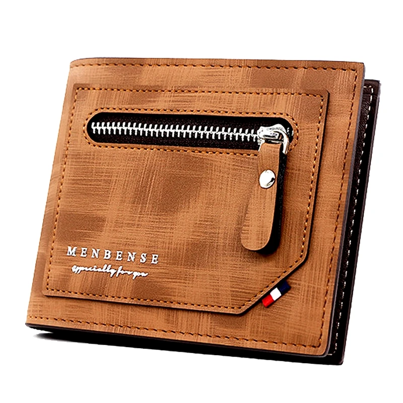 Men's Zipper Short Wallet, Multifunctional Vertical Mini Wallet, New Three Fold Retro Coin Purse, PU Leather Card Holder, 2024