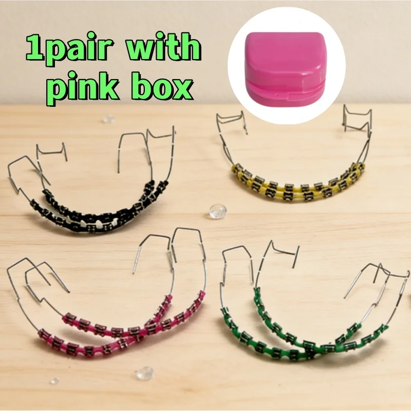 1 Pair Dental Fake Braces Temporary Tooth Decoration Colorful Metal Bracket Ligature Ties Dental Tool With Hook With Metal Wires