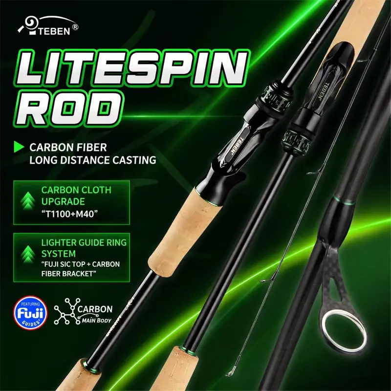 TEBEN Linglong Litespin Fishing Rod Carbon Fiber Fuji SIC Guide Ring Long Casting Lure Rod For Bass Outdoor Fishing