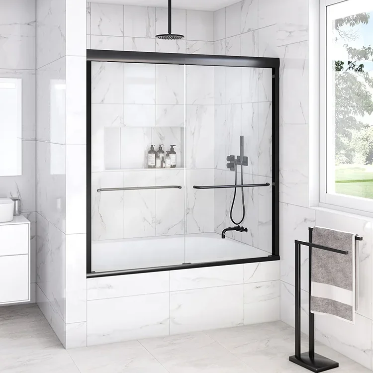 Aluminum Frame 8mm 10mm Tempered Glass Bypass Shower Room Door With Tub